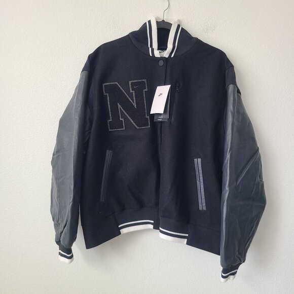 Nike Womens Sportswear Oversized Wool Destroyer Jacket FZ5733-010 Size L/XL - Picture 1 of 4